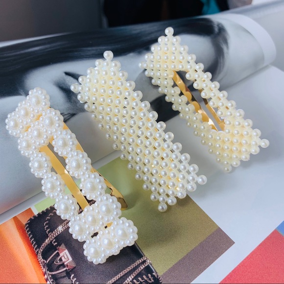 3 Pieces Pearl Hair Clips | Barrettes Headwear - Picture 1 of 6